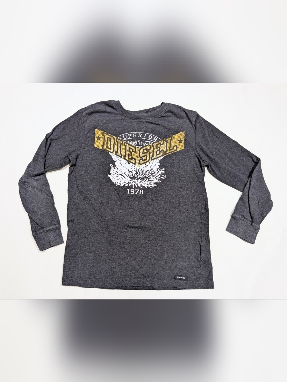 Diesel Kids Charcoal Long-Sleeve Tee with Gold and White Graphic